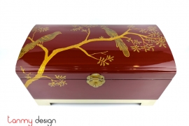 Red rectangle lacquer box, cambered lid hand-painted with branch 18*35cm